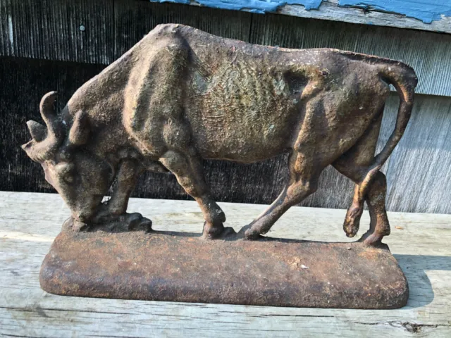Antique Cast Iron Door Bull Texas Longhorn Cow Steer Cattle Stop Hubley Primitiv