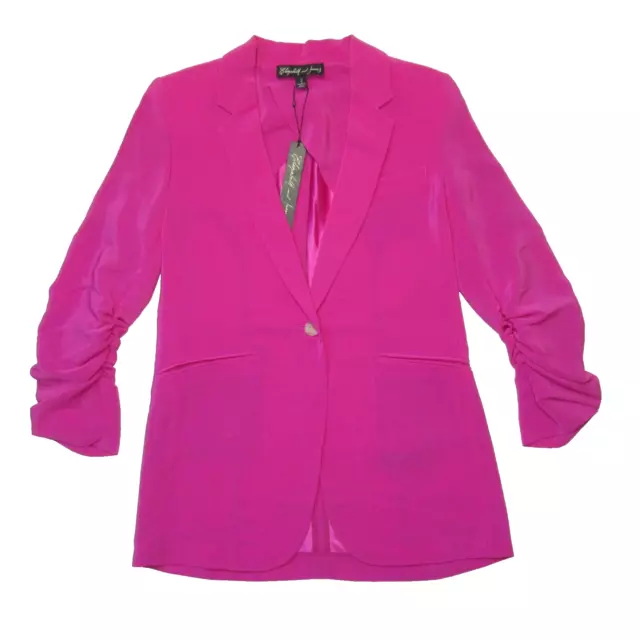 NWT Elizabeth & James Heather Blazer in Fuchsia Pink Ruched Sleeve Crepe 2 $495