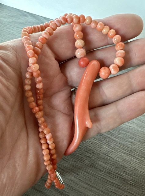 Collier Ancien Kabyle En Argent 925 Et Corail Rouge - Longueur 46 Cm
