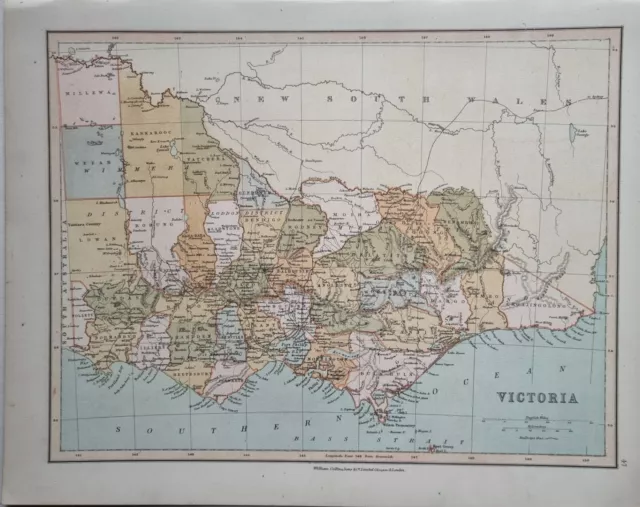 1878 Antique Map Australia Victoria Hamdden Grant Talbot Anglesey Bourke