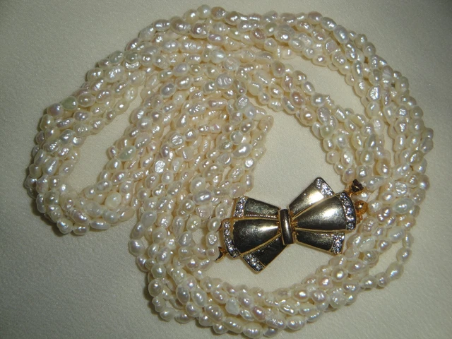 Collier 3 Fils En Hématite, Perles De Rivière Et Pierres Bleues - Style Vintage Années 80