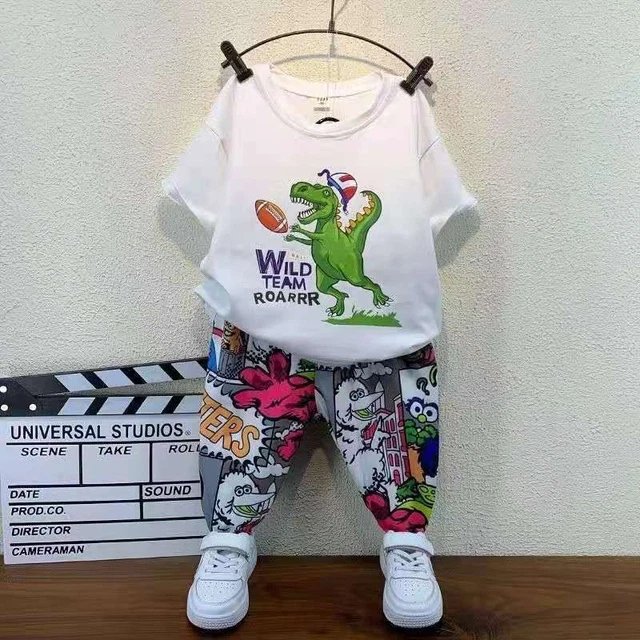 Maniche Corte T-Shirt E Pantaloni Cartoon Dinosauro Abiti per Bambini Vestiti
