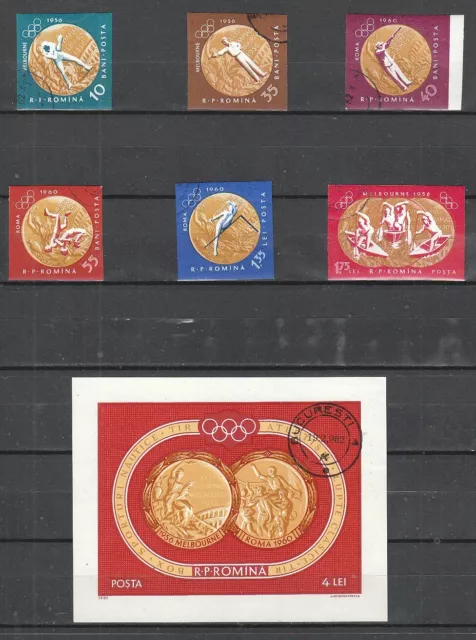 Zi 68) Rumänien: Sport geschnitten, 6 Werte kpl, u. Block 50 gest. ! 2 Scans !
