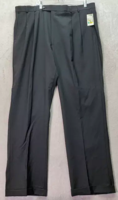 Alan Flusser Dress Pants Men Size 42x32 Black Wool Slash Pockets Natural Stretch