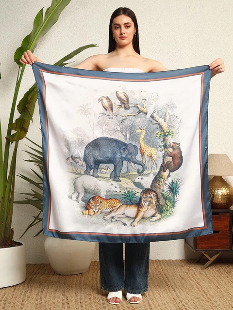 Foulard Carré En Soie Vintage Elena Miro Motif Pots De Fleurs - Cadeau Pour Femme, Bon état