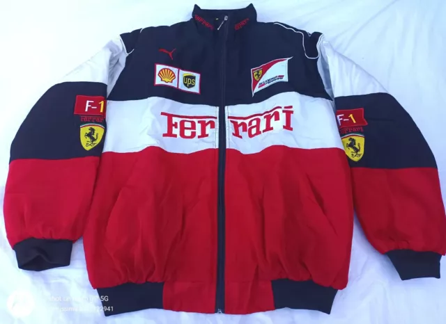 FERRARI SCUDERIA RED/WHITE/BLACK Embroidery Exclusive Jacket F1 Team ...