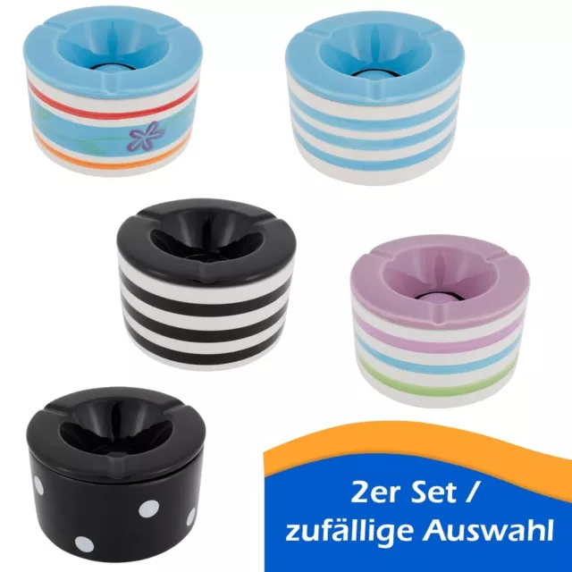 Aschenbecher mit Deckel Windaschenbecher Set Ascher draussen S/M/XL Keramik  bunt