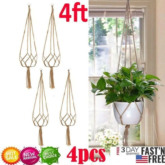 4PC 4FT Plant Hanger Rope Macrame Hanging Planter Holder Basket Flower Pot Jute