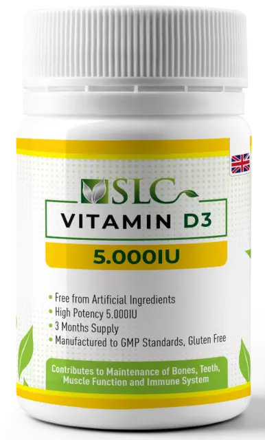 Vitamin D D3 5000 IU Capsules SLC Maximum Strength 90 Soft Gel Capsules