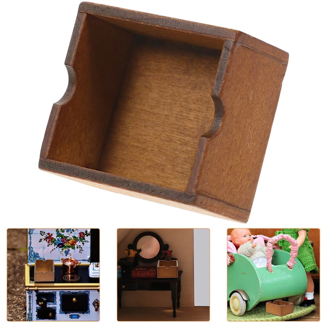 WOODEN MINIATURE CRATE Micro Scene Layout Storage Bin Basket for Doll ...