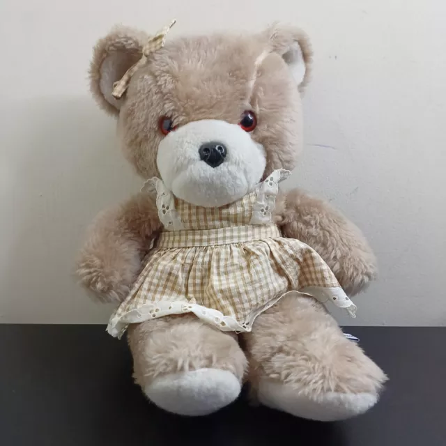 "Abito vintage anni '80 imbottito orsacchiotto marrone peluche morbido giocattolo 14"