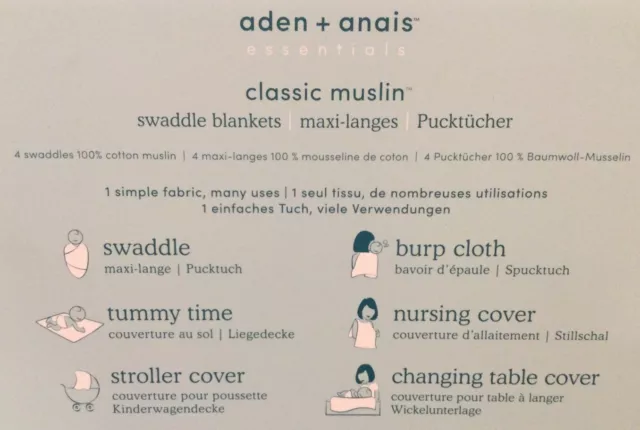 Aden + Anais Essentials Musselin Windel Decken 4er-Pack Neugeborenes Baby Geschenkset 3