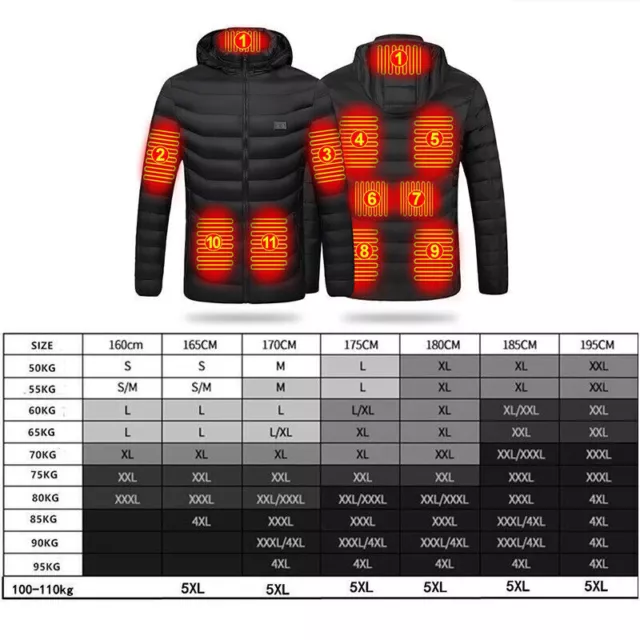 Herren Damen USB Elektrische Beheizbare Heizjacke Mantel Beheizte Warm Hoodie DE