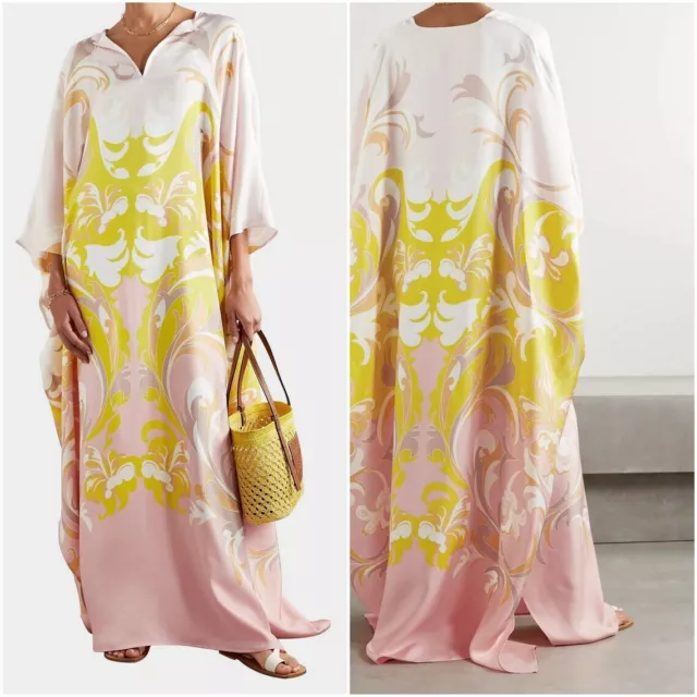 Maxi Soft Satin Silk Kaftan Beachwear Dress Resort Wear Long Caftan Maternity .