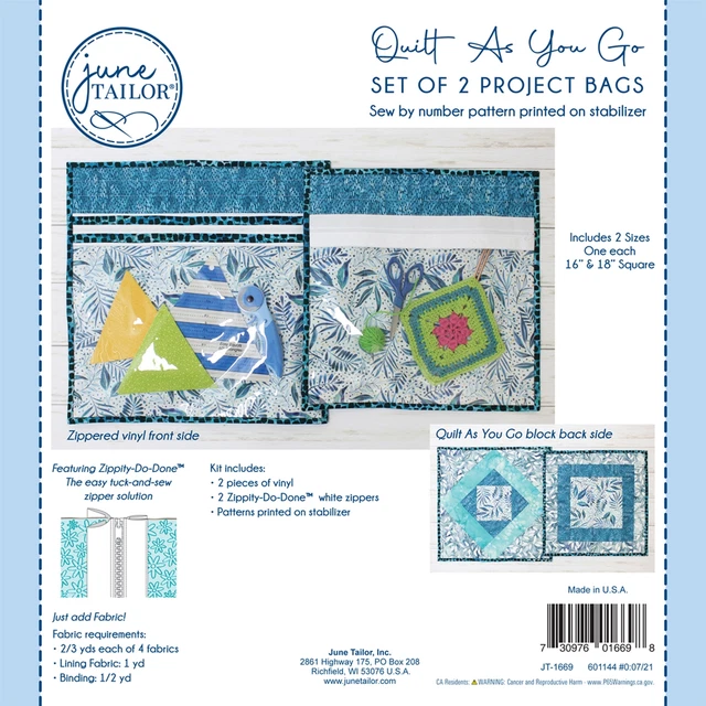 Kit de bolsa de proyecto June Tailor Edredón As You Go - blanca con cremallera-hecho-hecho(TM) -JT1669