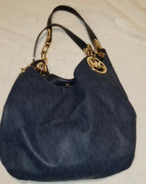 Michael Kors FULTON Large Shoulder Tote Bag MK Sig Logo PVC BALTIC BLUE