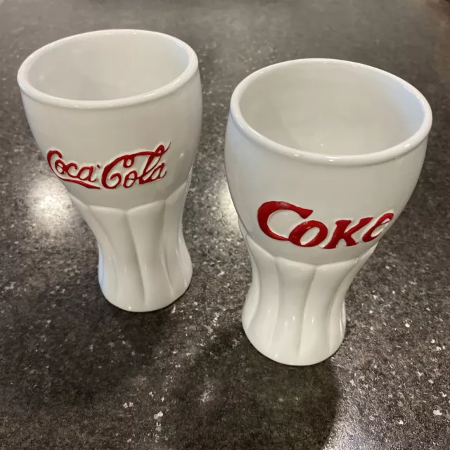 Coca-Cola White Glass Tumblers Red Lettering Houston Harvest Set (2002) COKE
