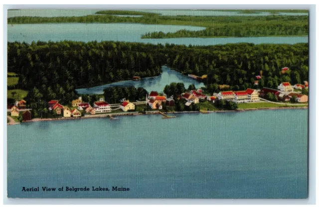 c1940's Aerial View Of Belgrade Lakes Trees Maine ME Unposted Vintage Postcard
