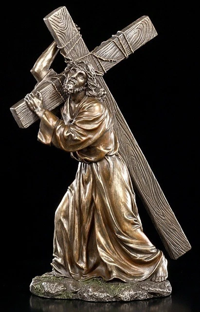 Veronese Figura Di Gesù Sulla Croce - Via Crucis In Pietra Artificiale Bronzata - 21,5 X 25 Cm - 6