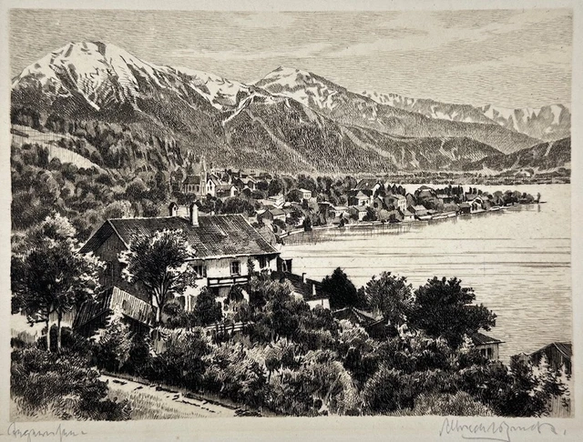 Original Engraving - Tegernsee Against - Wallberg Setzberg and Blauberg - 1728