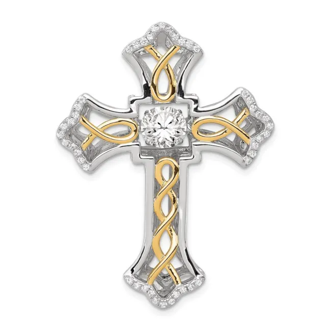 Sterling Silver Platinum-plated Gold-plated Vibrant Cubic Zirconia Cross Pendant