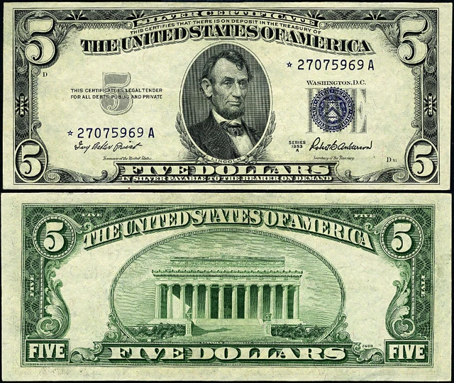 FR. 1656 * $5 1953-A Silver Certificate *-A Block AU Star
