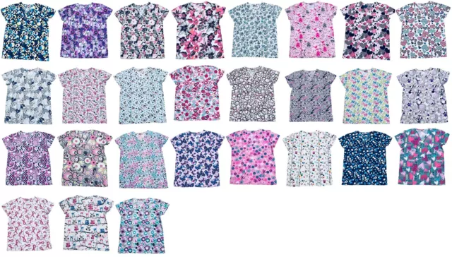 365 Work & Wear Womens Fashion Medical Nursing Scrub Tops Printed XS-2XL Part3