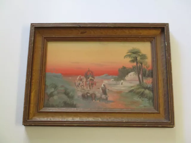 Antique 19Th To 20Th Century Art Deco Orientalist Painting Sunset  Landscape Old