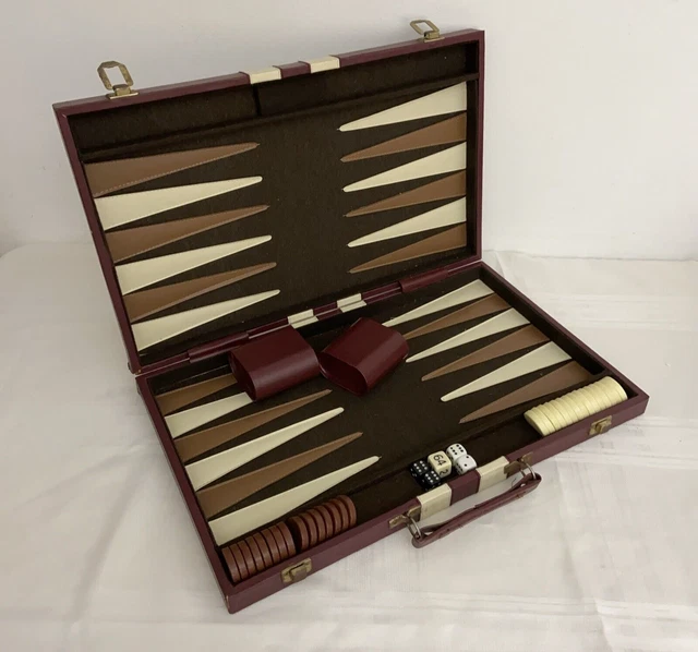 VINTAGE BACKGAMMON SET w Deluxe Burgundy Briefcase Board Game Play