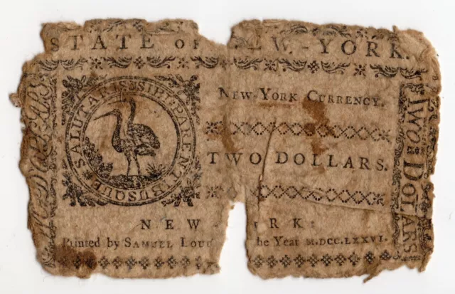 August 13, 1776, $2 New York Colonial Currency - Circulated