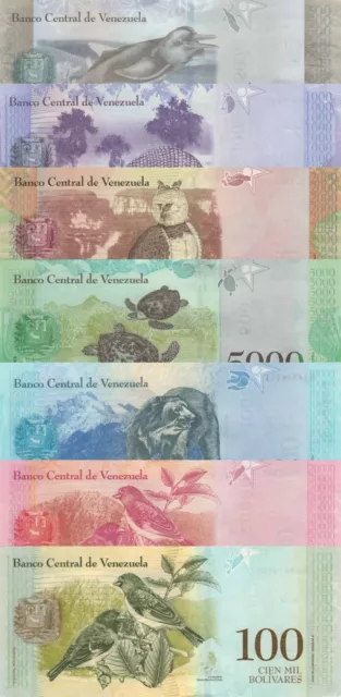 Venezuela 7 PCS Set: 500 to 100,000 Bolivares F. (2016/2017) - p94b-100b UNC