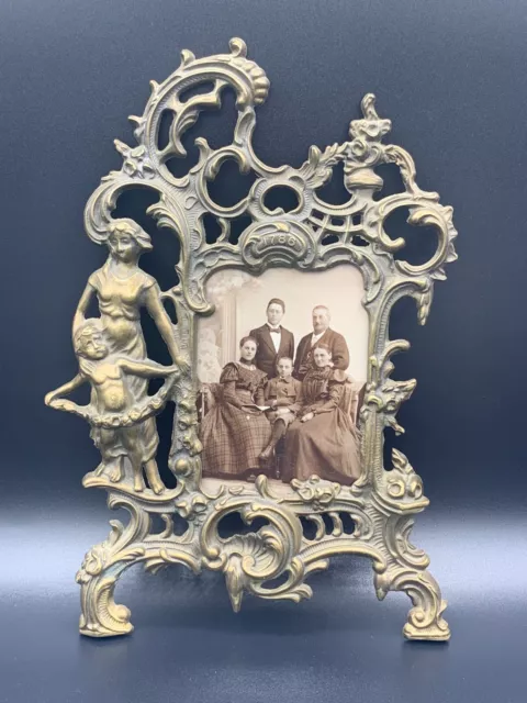 Antique French Rococo Style Large Ornate Cast Bronze CDV Photo Picture Frame