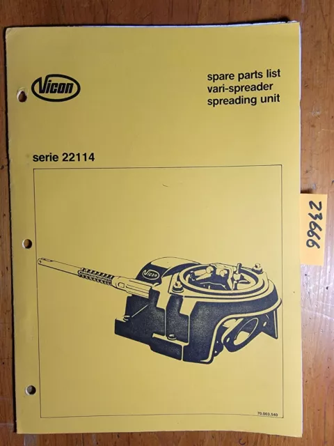 Vicon SU Vari-Spreader Spreading Unit Series 22114 Parts Manual 70.003.540