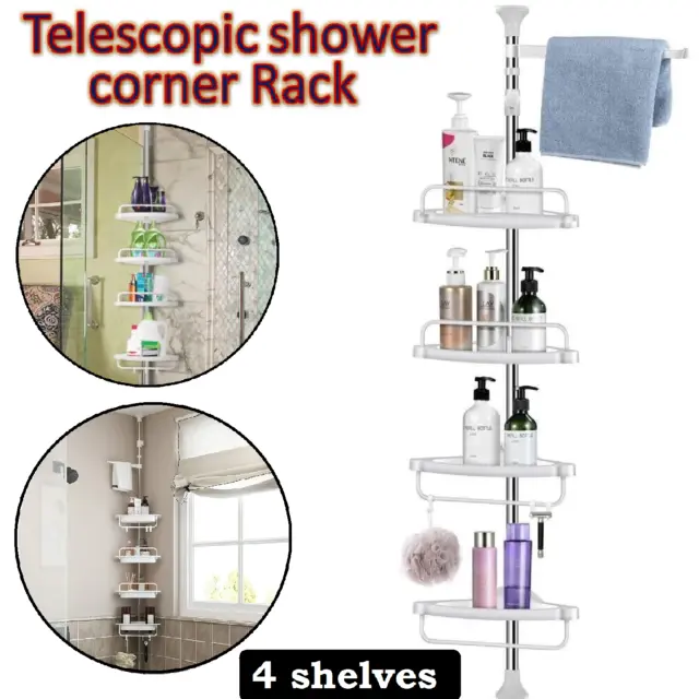 4 Tier Telescopic Shower Corner Shelf Caddy Hold Bathroom Organiser Storage Rack
