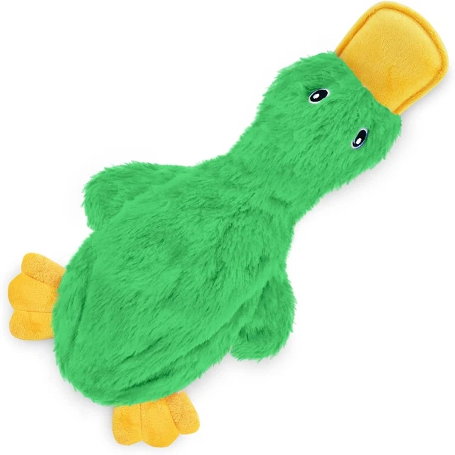 Best Pet Supplies Crinkle Dog Toy for All Breeds - Green Duck Soft Squeaker
