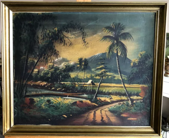 Gemälde Landschaft handgemalt auf Leinwand um 1960 im original Rahmen