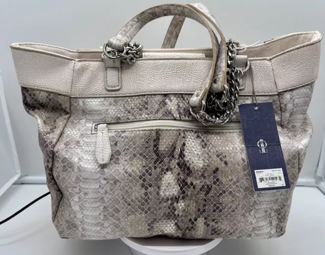 JENNIFER LOPEZ Handbag Purse HOBO Snakeskin Faux Leather Beige Bag  W/ Chains
