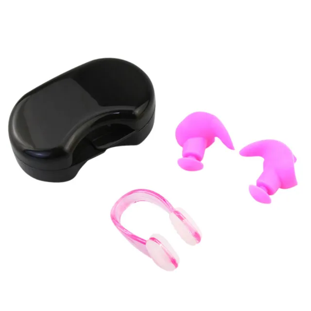 Juego de tapones para los oídos de silicona suave con clip para nariz tapones para los oídos insonorizados (rosa)