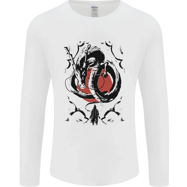 Samurai Warrior Dragon & Sun Fantasy MMA Mens Long Sleeve T-Shirt