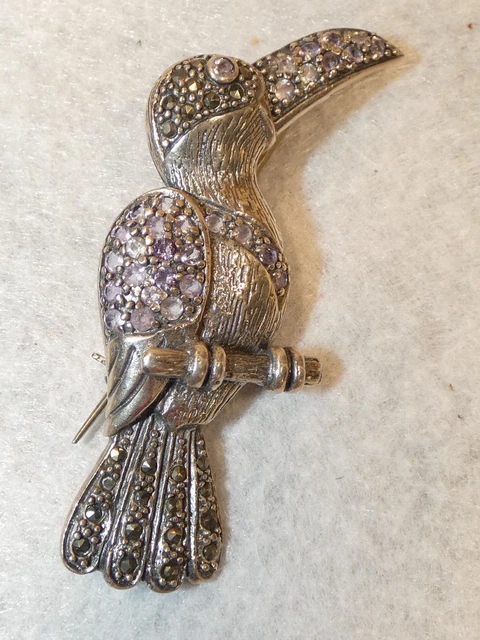 Broche Janice Girardi vintage en argent sterling 925, onyx, améthyste rose, grenat - France