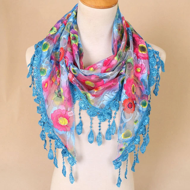 Lace Triangle Scarf Chiffon Silk Wrap Pashmina Hijab Sweet Stylish Multi-colored