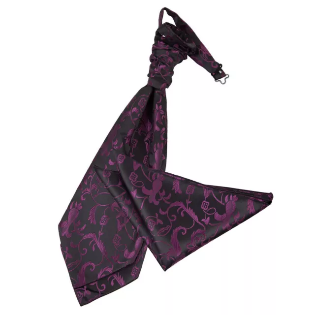 Black Purple Woven Floral Mens Wedding Pre-Tied Cravat Handkerchief Set by DQT