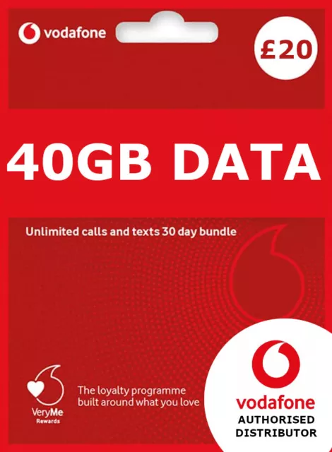 Vodafone Pay as You Go Sim Card Preloaded with £20 Bundle 40GB DATA Vodaphone