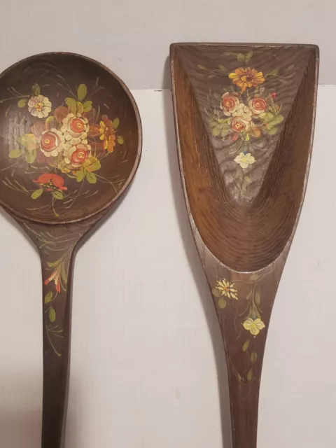 Vintage Giant Wooden spoons Wall Decor 22” made in italy hand carved/painted!