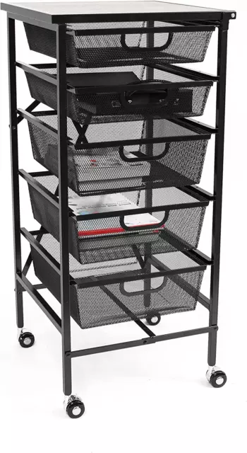 5 Tier Mesh Drawers Rolling Cart, Craft Small Desk,Fully Assembled Heavy Duty fo