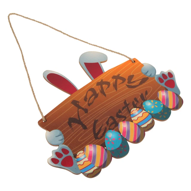 Targa Pasquale In Legno Con Conigli - Decorazione Da Appendere Per Porte E Pareti, 22x13 Cm