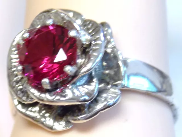 Red Lab Ruby Size 10 Ring 925 Sterling Silver USA Made Vintage Style Rose Flower