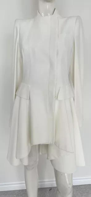 Alexander McQueen Timeless White Crepe Circle Draped Dress Coat Sz 40