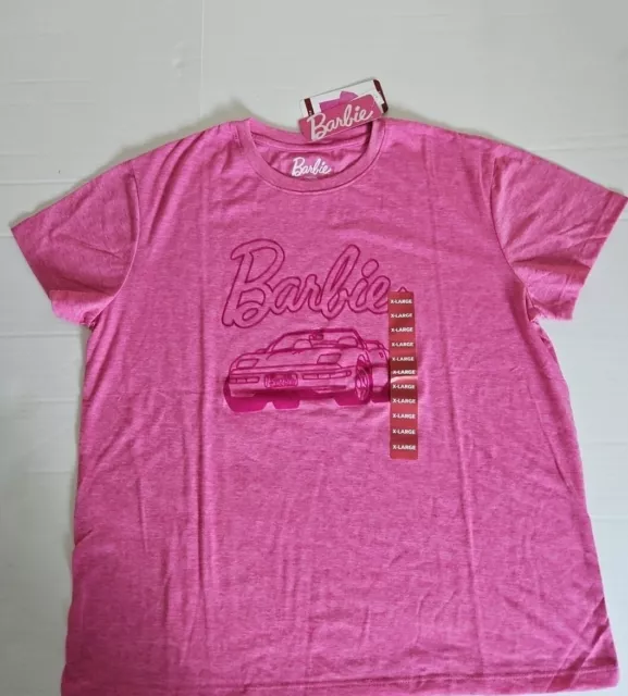 Barbie Women's SS Graphic Tee Pink Logo Crew Neck T-Shirt Corvette Sz XLarge New