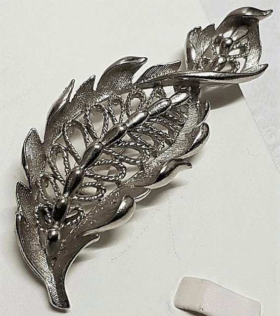 Broche Vintage Fleur Feuille Métal Argenté Ajouré Texturé - Occasion - Modèle A5